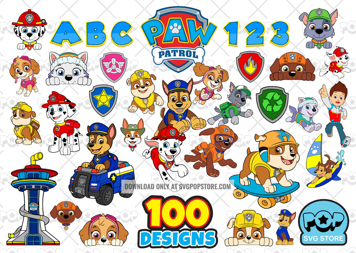 Paw Patrol 100 cliparts bundle, SVG cut files for Cricut / Silhouette, SVG, PNG, DXF N1