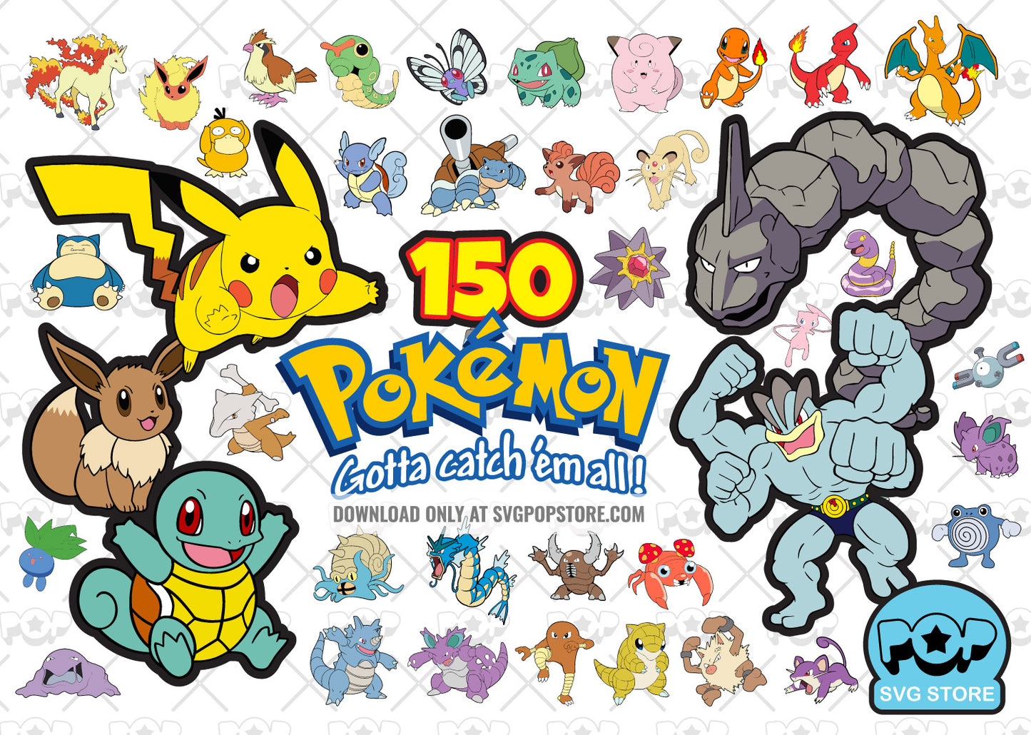 Pokemon 150 cliparts bundle, SVG cut files for Cricut / Silhouette, PNG, DXF, instant download