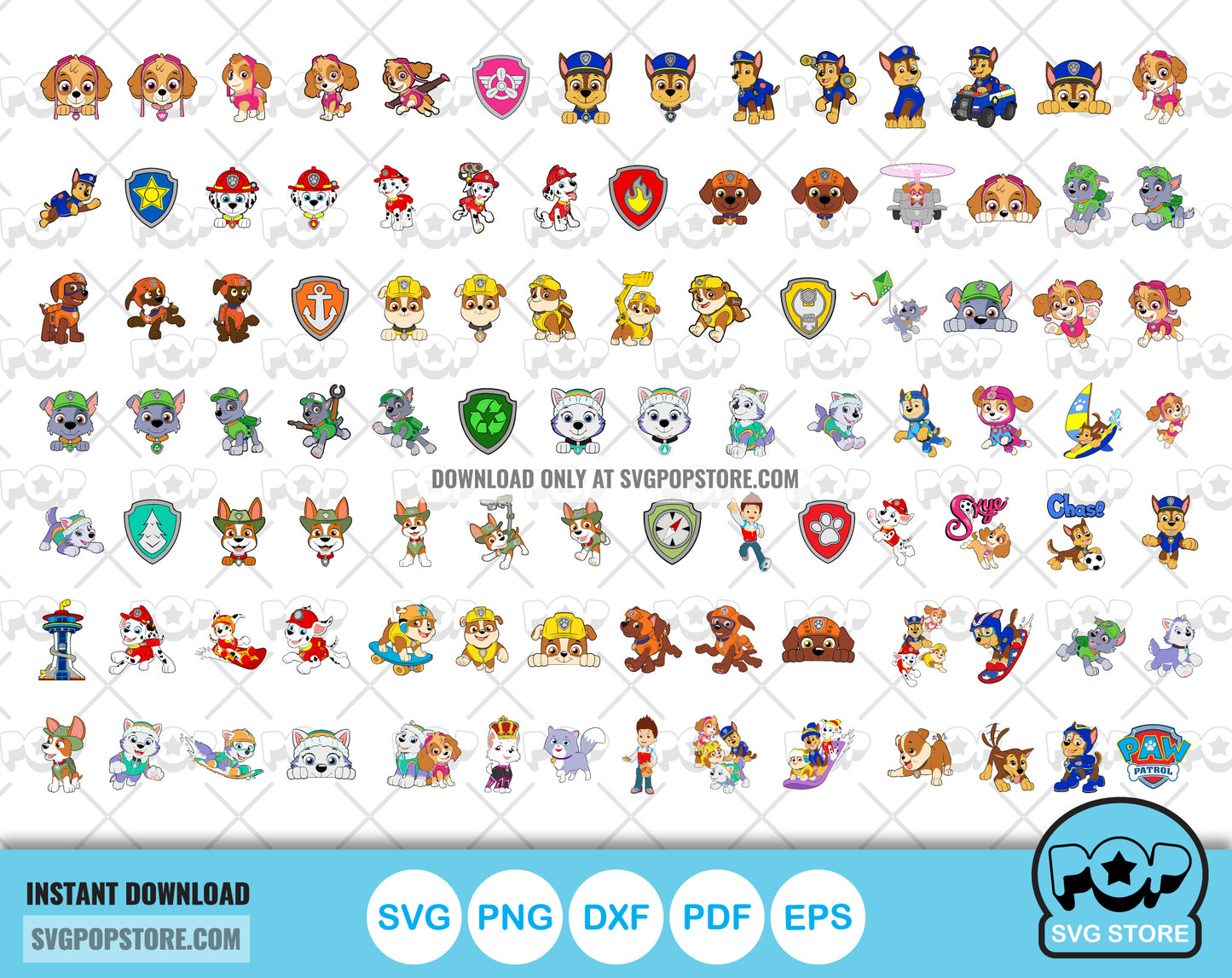 Paw Patrol 100 cliparts bundle, SVG cut files for Cricut / Silhouette, SVG, PNG, DXF N1