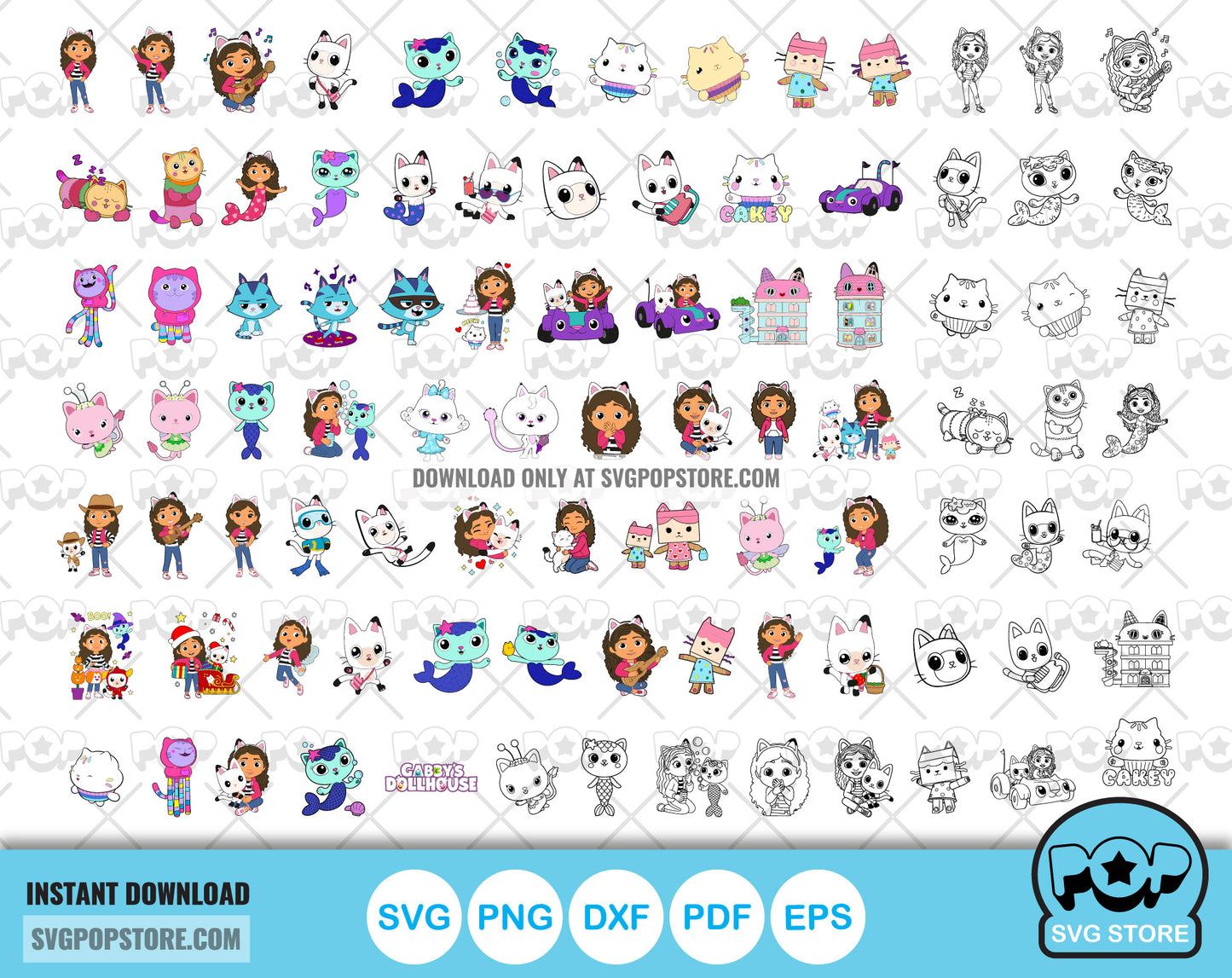 Gabby's Dollhouse 100 cliparts bundle + alphabet, Gabby Dollhouse svg cut files for Cricut / Silhouette, png files N1