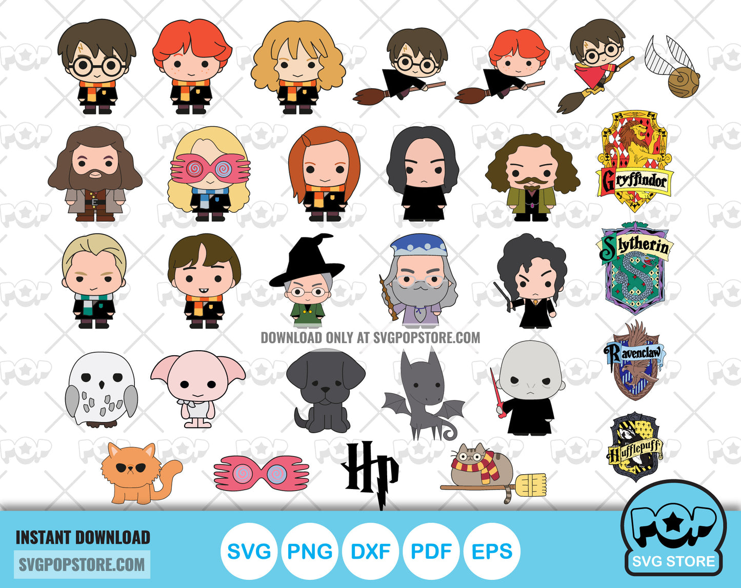 Harry Potter clipart set, wizard SVG cut files for Cricut / Silhouette, chibi Harry Potter PNG N2
