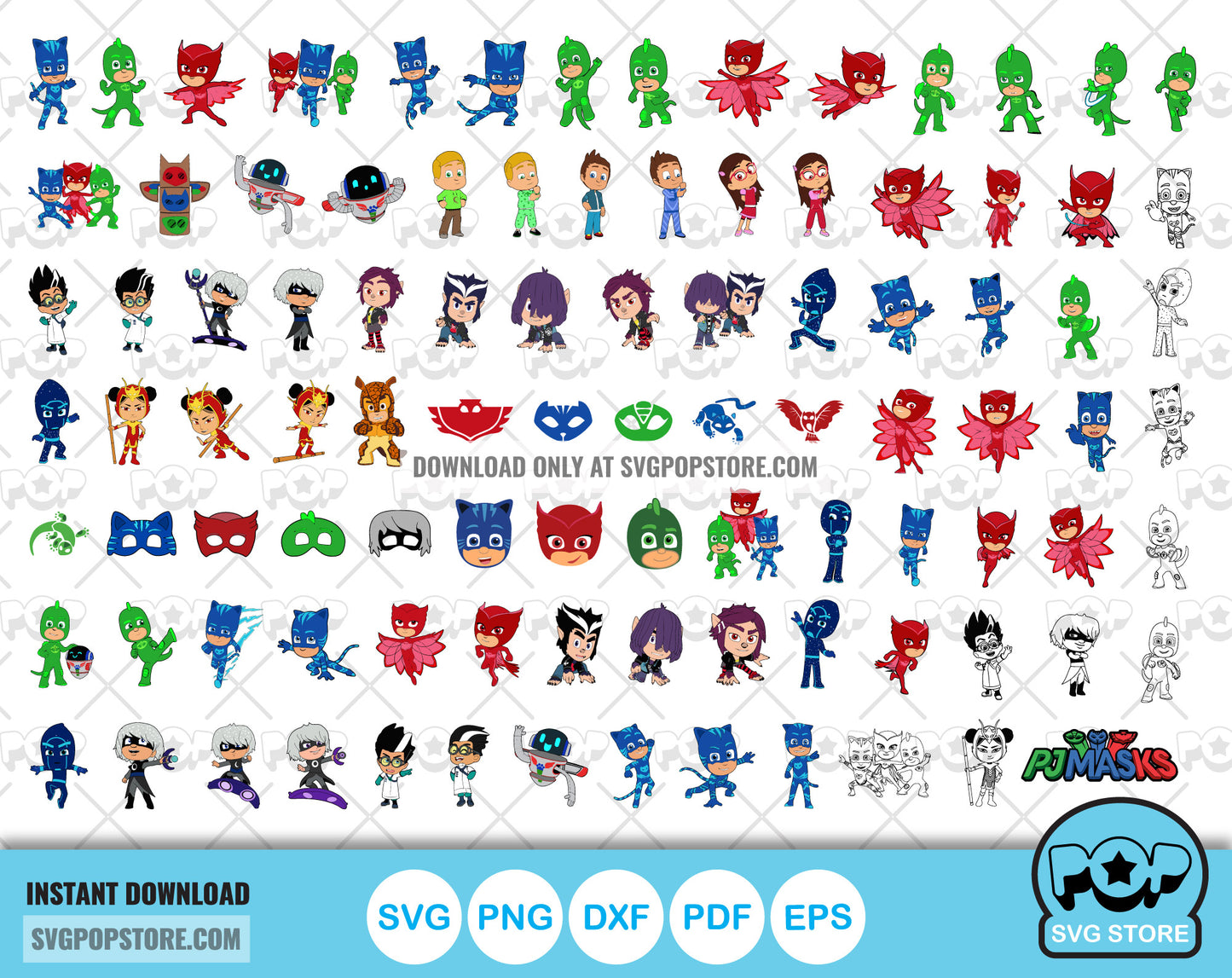 PJ Masks 100 cliparts bundle, PJ Masks SVG cut files for Cricut / Silhouette, PNG, DXF N1