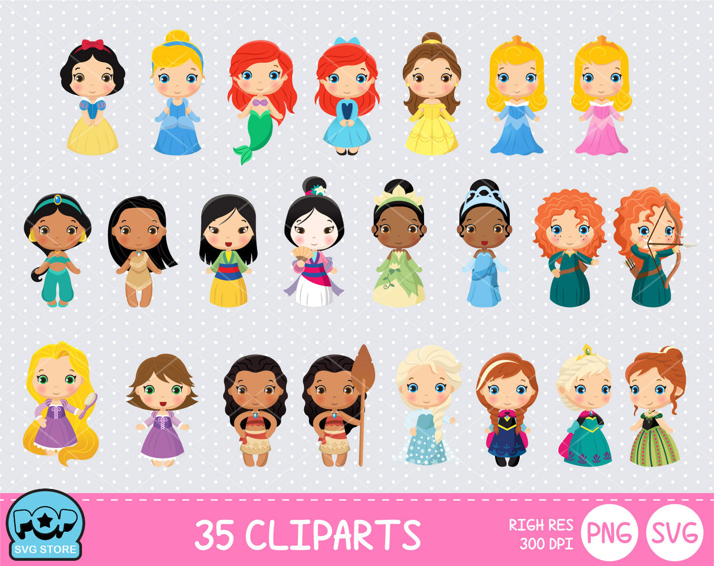 Cute Princess clipart set, Disney Princess clip art for decoration, scrapbooking, instant download