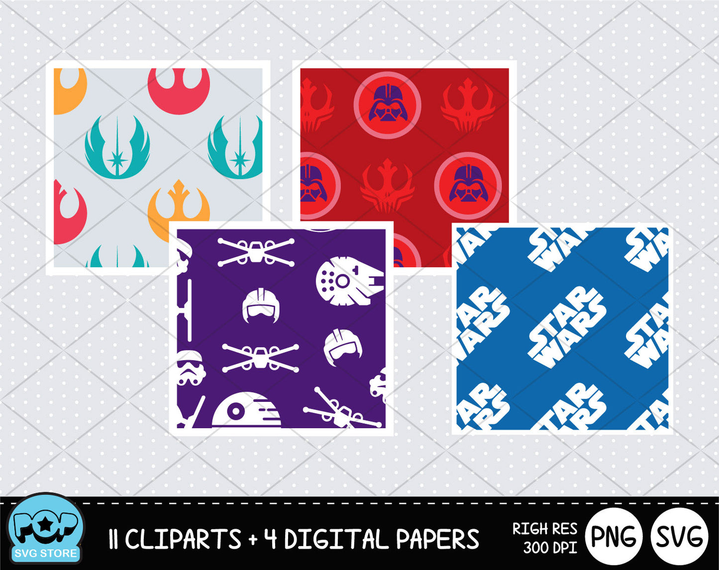Cute Star Wars clipart set, Digital clip art for decoration, scrapbooking, PNG, SVG, instant download