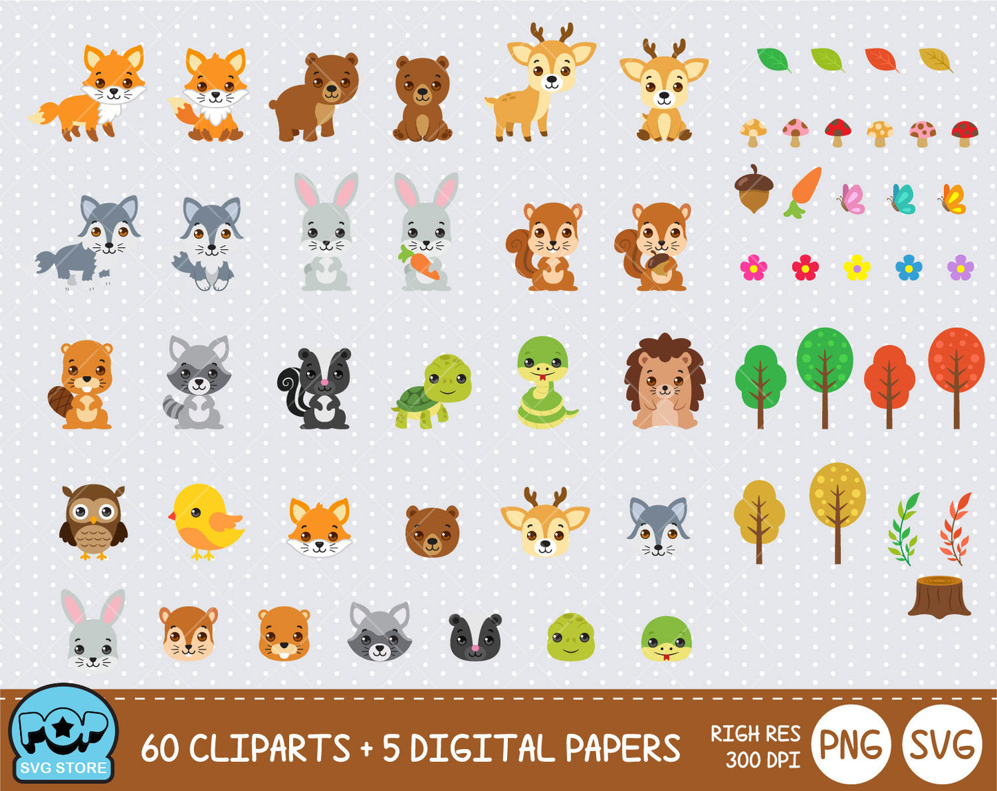 Woodland Animals clipart set, Digital clip art for decoration, scrapbooking, PNG, SVG, instant download