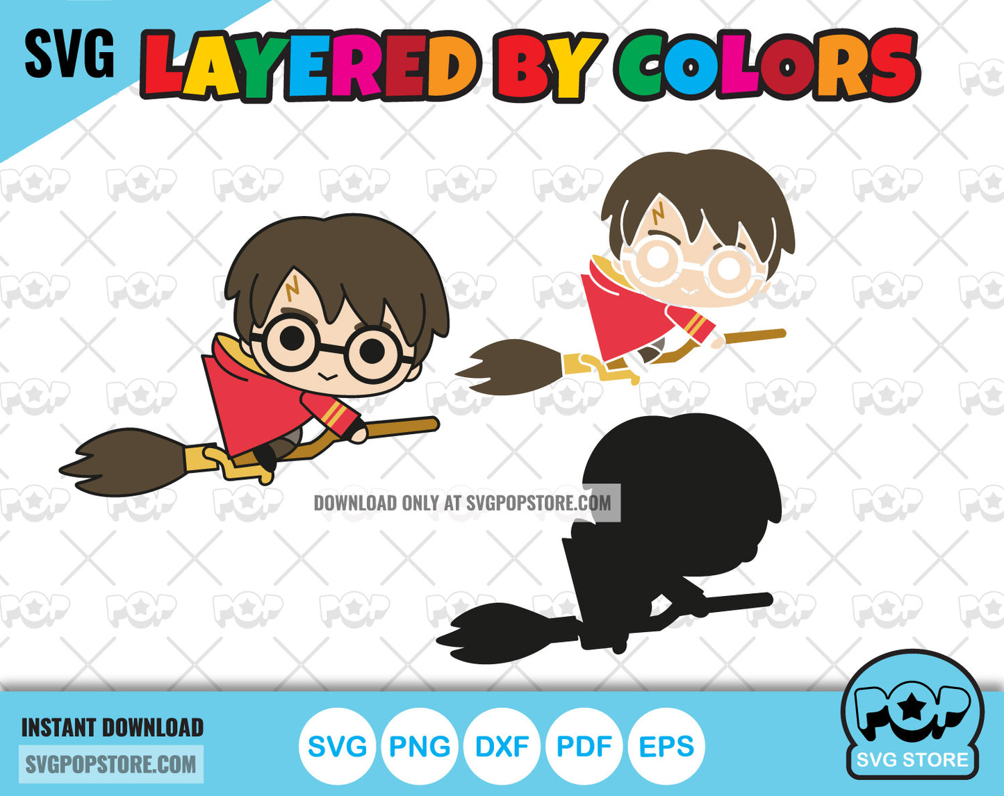 Harry Potter clipart set, wizard SVG cut files for Cricut / Silhouette, chibi Harry Potter PNG N2