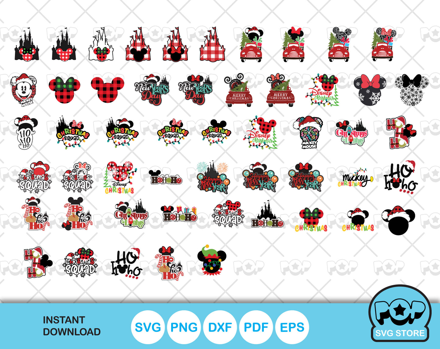 Disney Christmas 100+ cliparts bundle, Mickey and Friends Christmas cliparts, SVG cut files for cricut silhouette, SVG, PNG, DXF, instant download