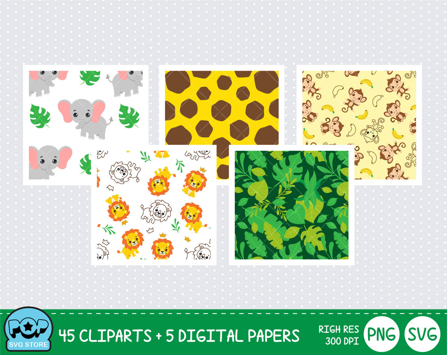 Cute Safari Animals clipart set, Digital clip art for decoration, scrapbooking, PNG, SVG, instant download