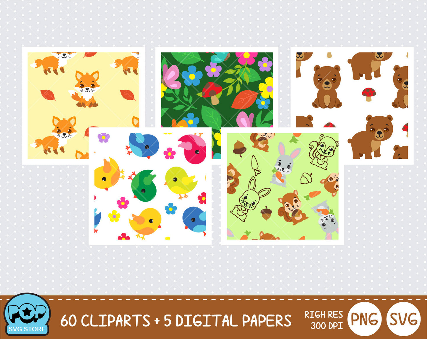 Woodland Animals clipart set, Digital clip art for decoration, scrapbooking, PNG, SVG, instant download