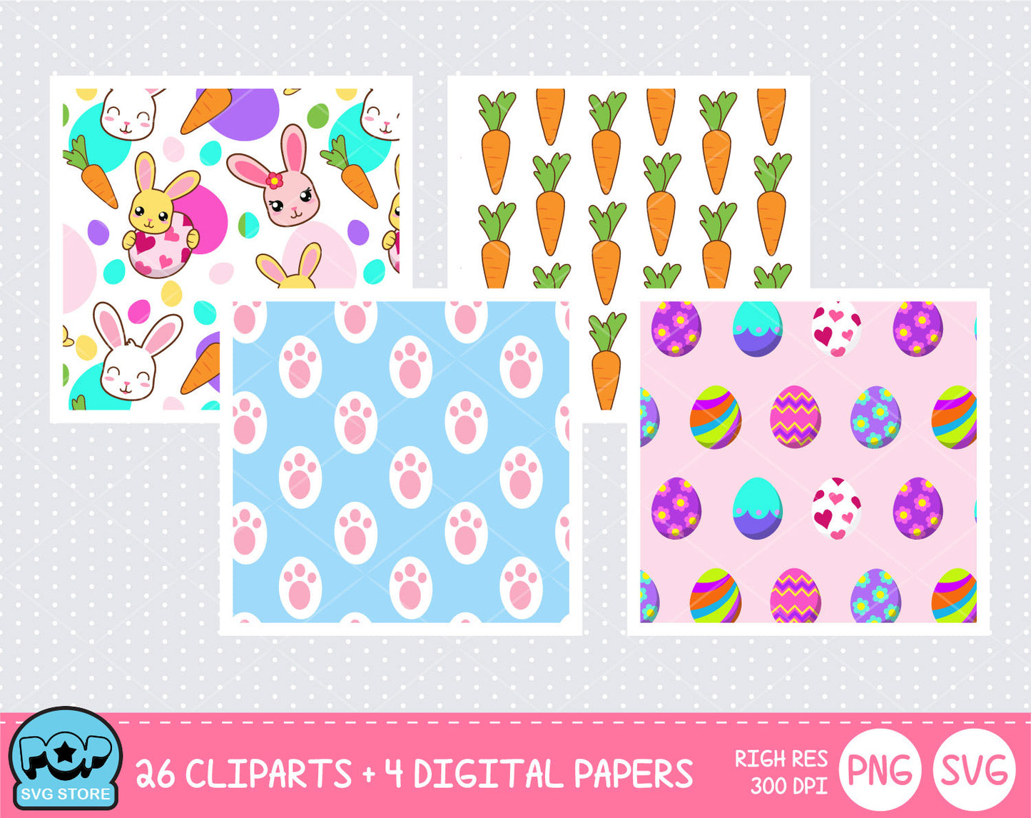 Cute Easter Bunny clipart set, Digital clip art for decoration, scrapbooking, PNG, SVG, instant download