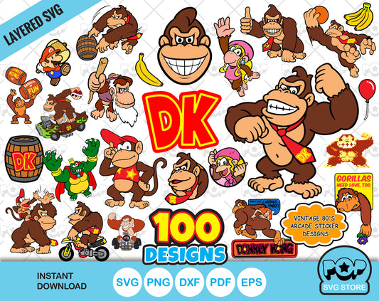 Donkey Kong 100 cliparts bundle, Donkey Kong svg cut files for Cricut / Silhouette, Donkey Kong png, dxf