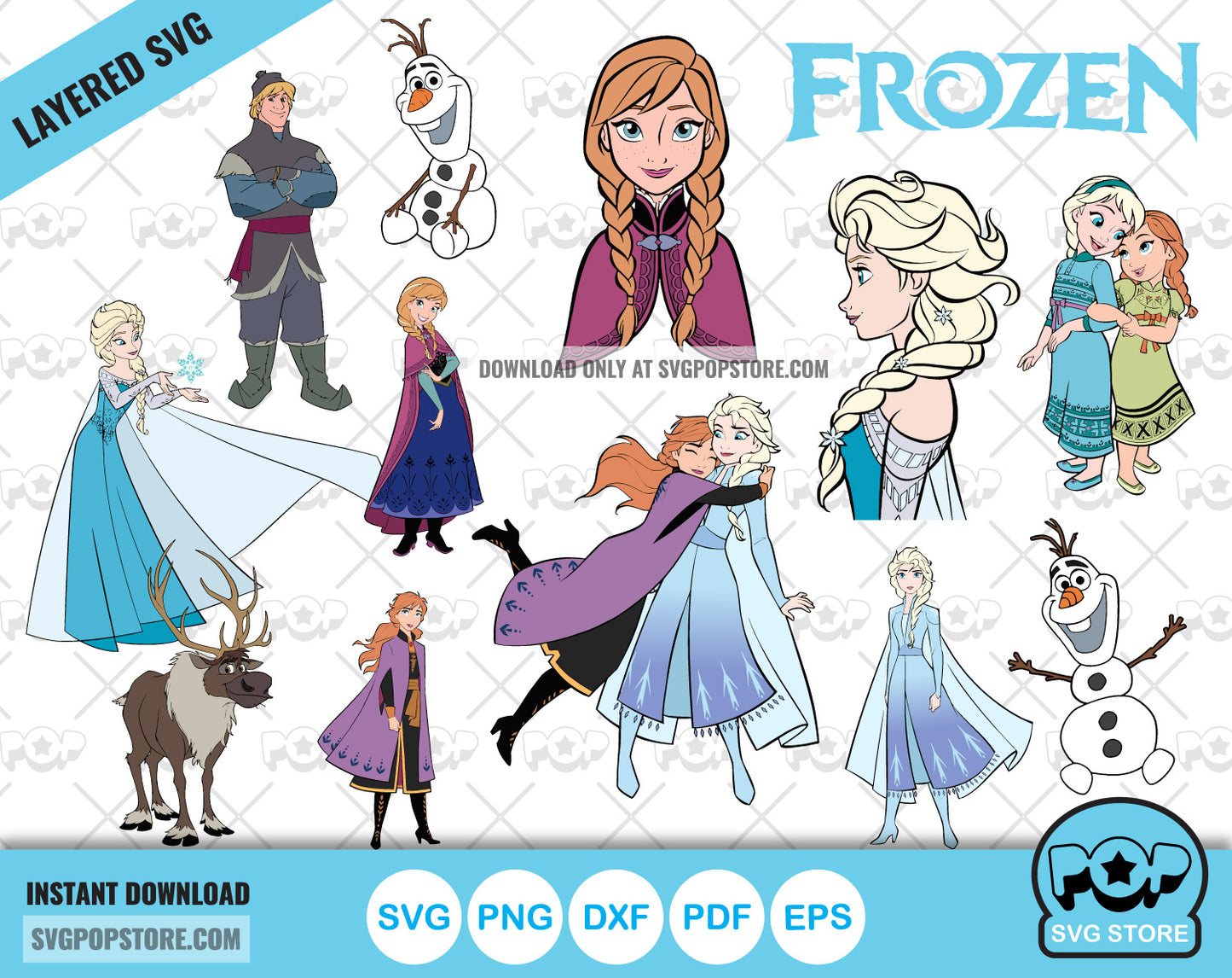 Disney Frozen clipart set, Frozen SVG cut files for Cricut / Silhouette, Frozen Princesses PNG N1