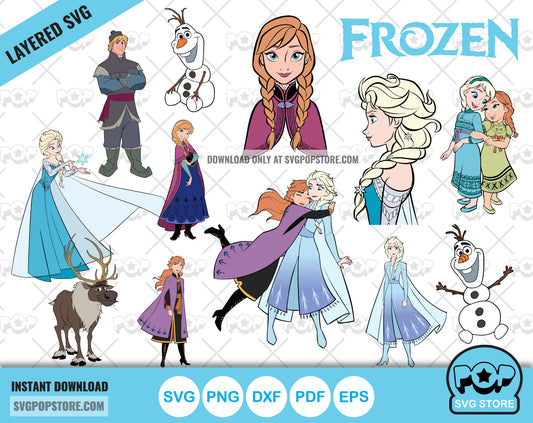 Disney Frozen clipart set, Frozen SVG cut files for Cricut / Silhouette, Frozen Princesses PNG N1
