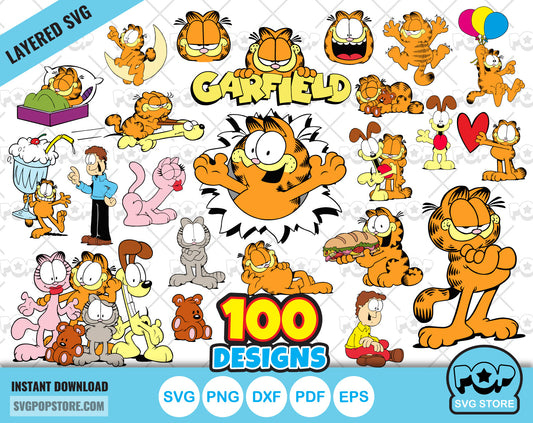 Garfield 100 cliparts bundle, Garfield SVG cut files for Cricut / Silhouette, Garfield PNG