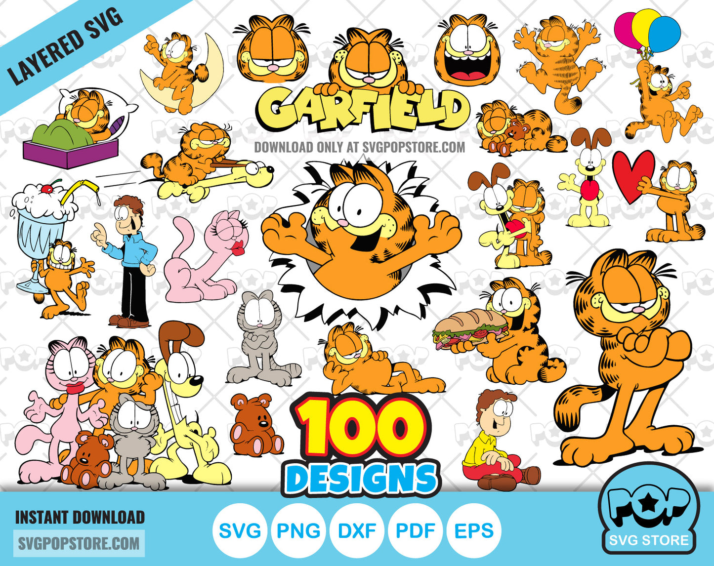 Garfield 100 cliparts bundle, Garfield SVG cut files for Cricut / Silhouette, Garfield PNG N1
