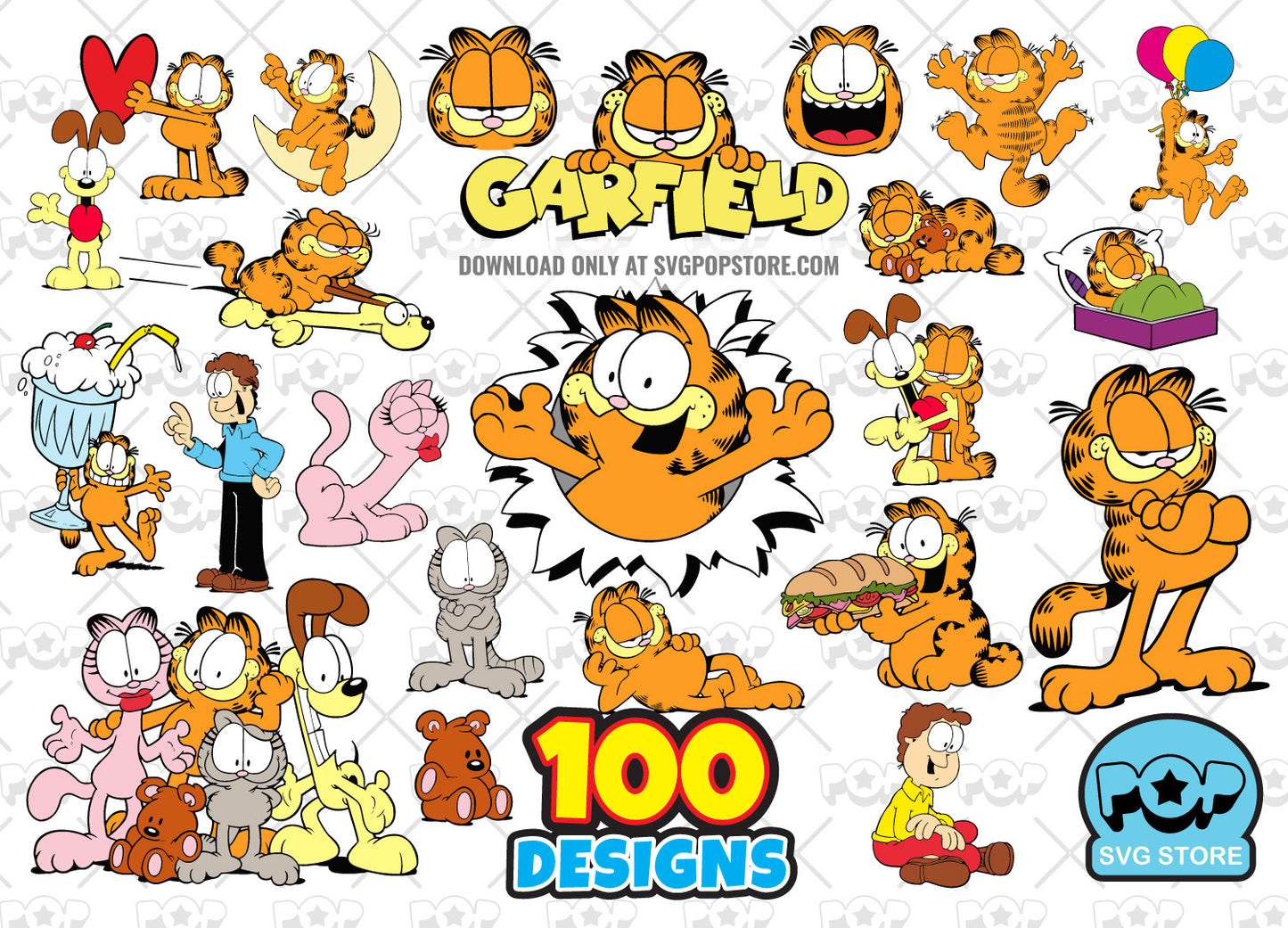 Garfield 100 cliparts bundle, Garfield SVG cut files for Cricut / Silhouette, Garfield PNG N1