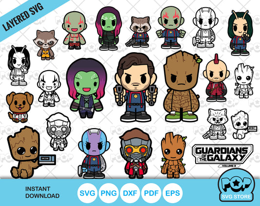 Chibi Guardians of the Galaxy clipart set, Superheroes svg cut files for Cricut / Silhouette, Guardians of the Galaxy volume 3 png