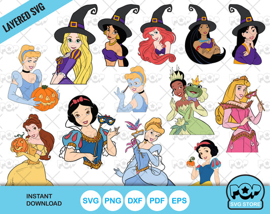 Halloween Princesses clipart bundle, SVG cut files for Cricut / Silhouette, Disney Halloween SVG, instant download