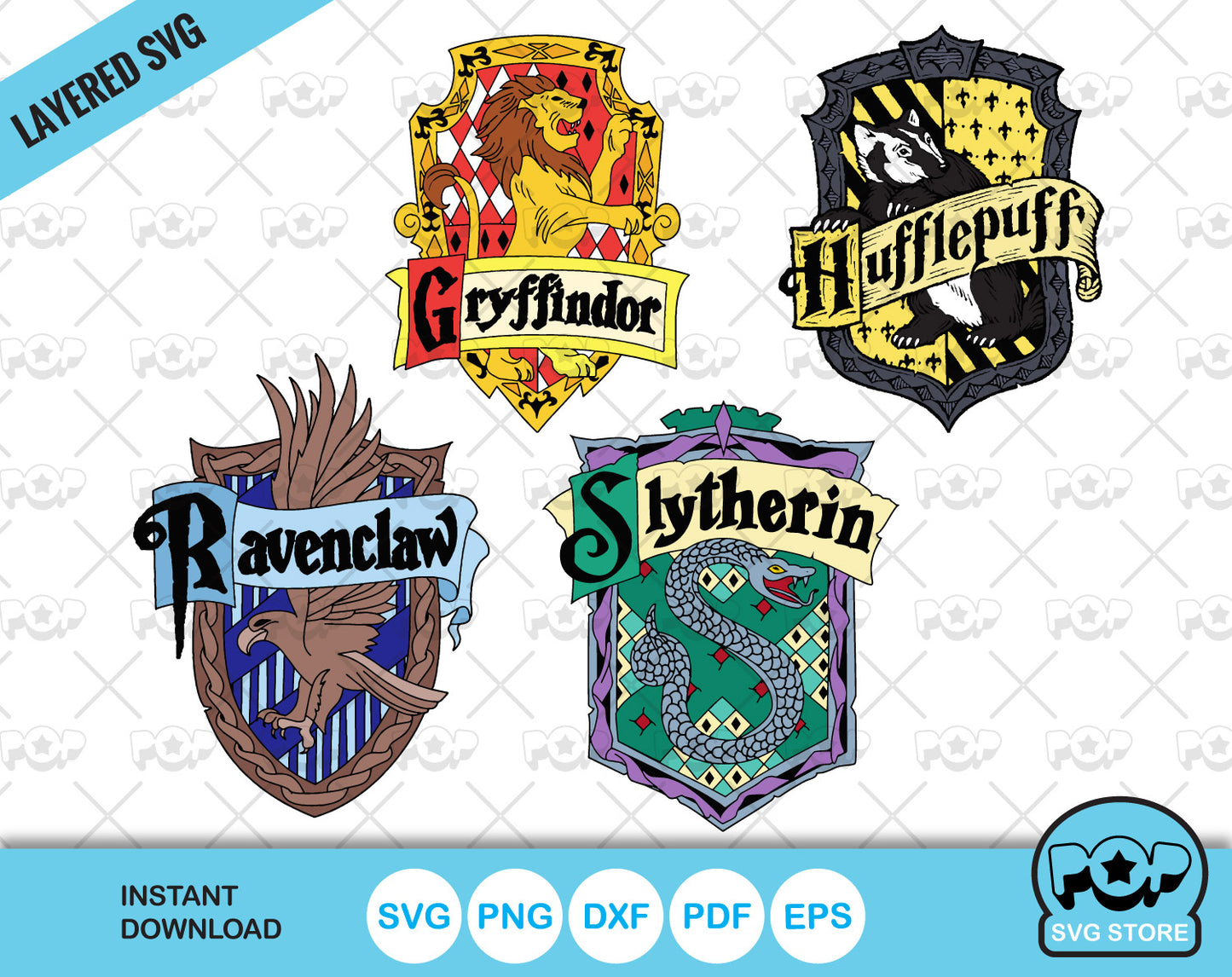 Hogwarts Houses clipart bundle, Harry Potter SVG cut files for Cricut / Silhouette, PNG, DXF, instant download