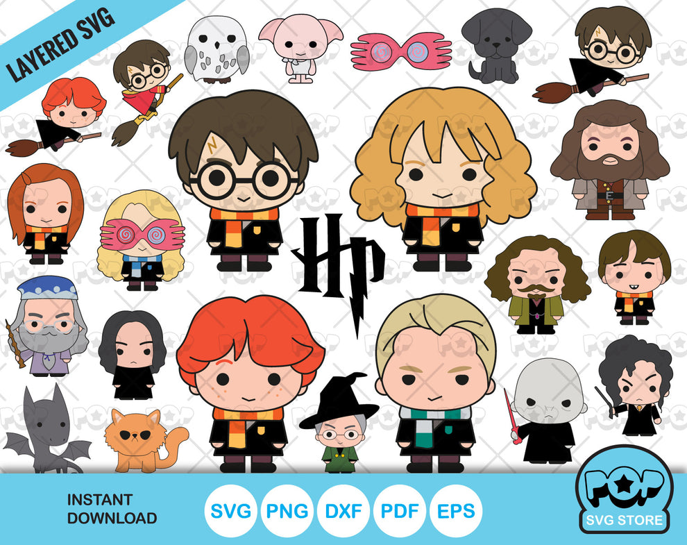 Chibi Harry Potter clipart set, Wizard SVG cut files for Cricut ...