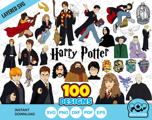 Harry Potter 100 cliparts bundle, SVG cut files for Cricut / Silhouette, PNG, DXF, instant download