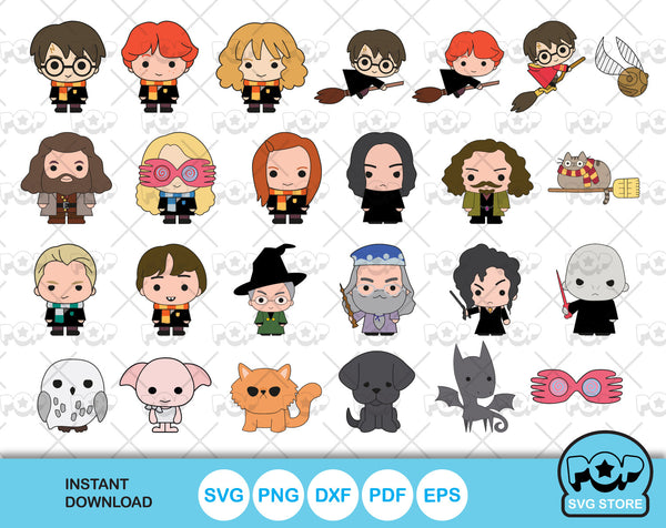 Chibi Harry Potter clipart set, Wizard SVG cut files for Cricut ...