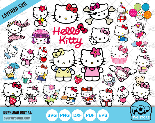 Hello Kitty clipart bundle, Hello Kitty svg cut files for Cricut / Silhouette, Hello Kitty png
