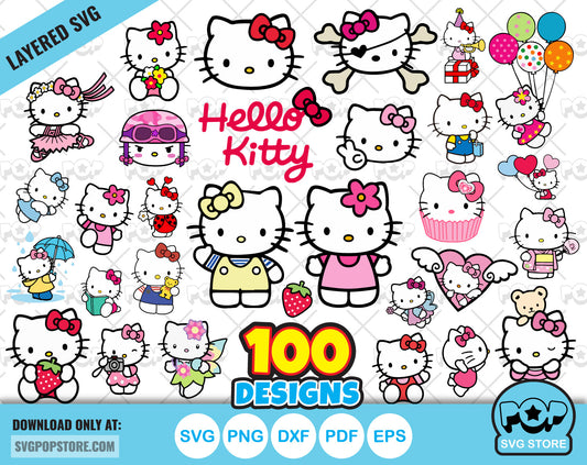 Hello Kitty 100 cliparts bundle, Hello Kitty svg cut files for Cricut / Silhouette, Hello Kitty png