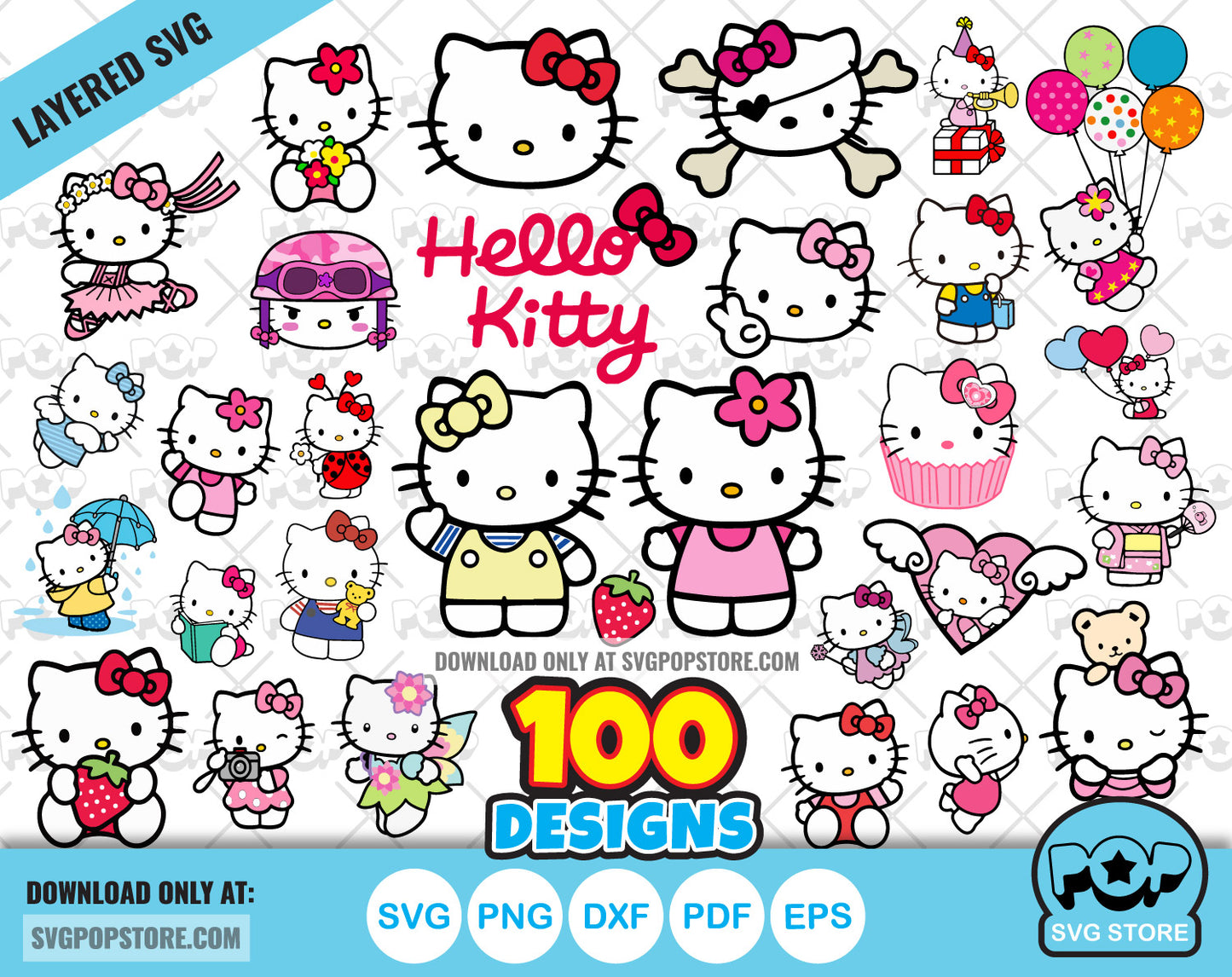 Hello Kitty 100 cliparts bundle, Hello Kitty svg cut files for Cricut / Silhouette, Hello Kitty png N1