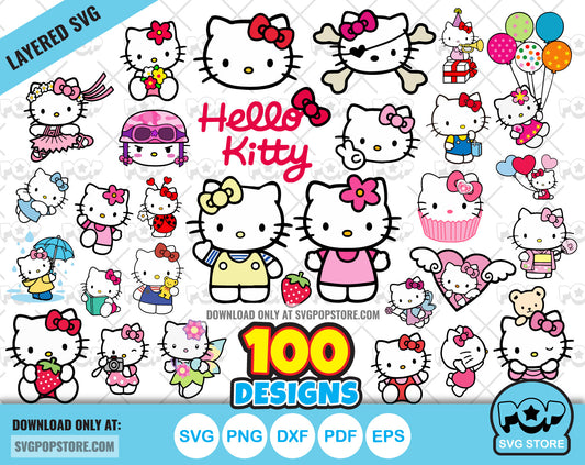 Hello Kitty 100 cliparts bundle, Hello Kitty svg cut files for Cricut / Silhouette, Hello Kitty png N1
