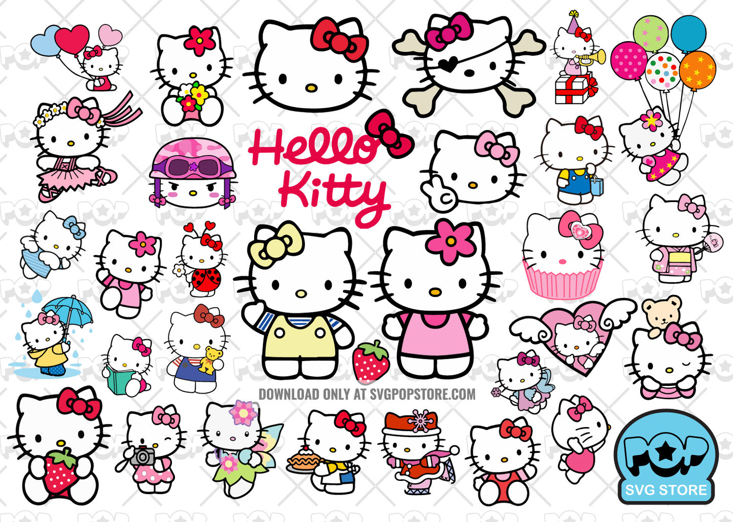 Hello Kitty clipart bundle, Hello Kitty svg cut files for Cricut / Silhouette, Hello Kitty png