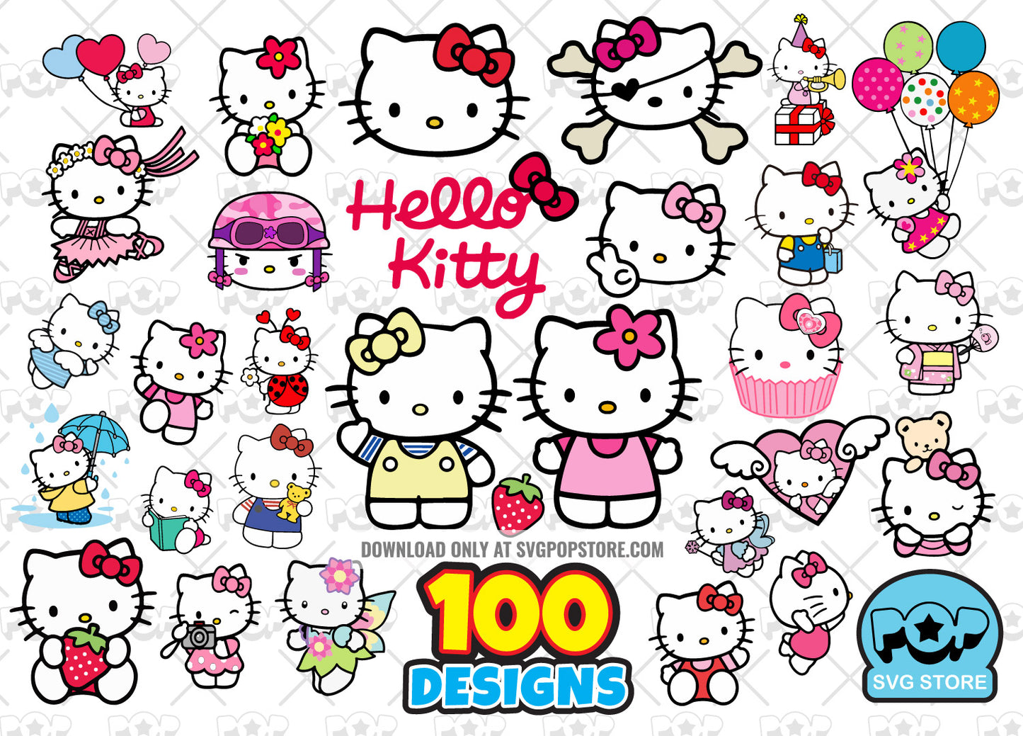 Hello Kitty 100 cliparts bundle, Hello Kitty svg cut files for Cricut / Silhouette, Hello Kitty png N1