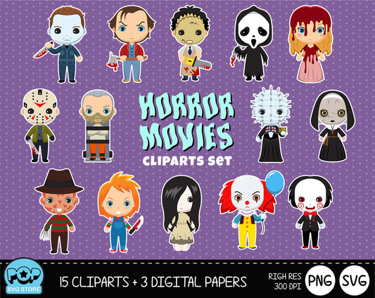 Horror Movies clipart set, Digital clip art for decoration, scrapbooking, Halloween cliparts , instant download