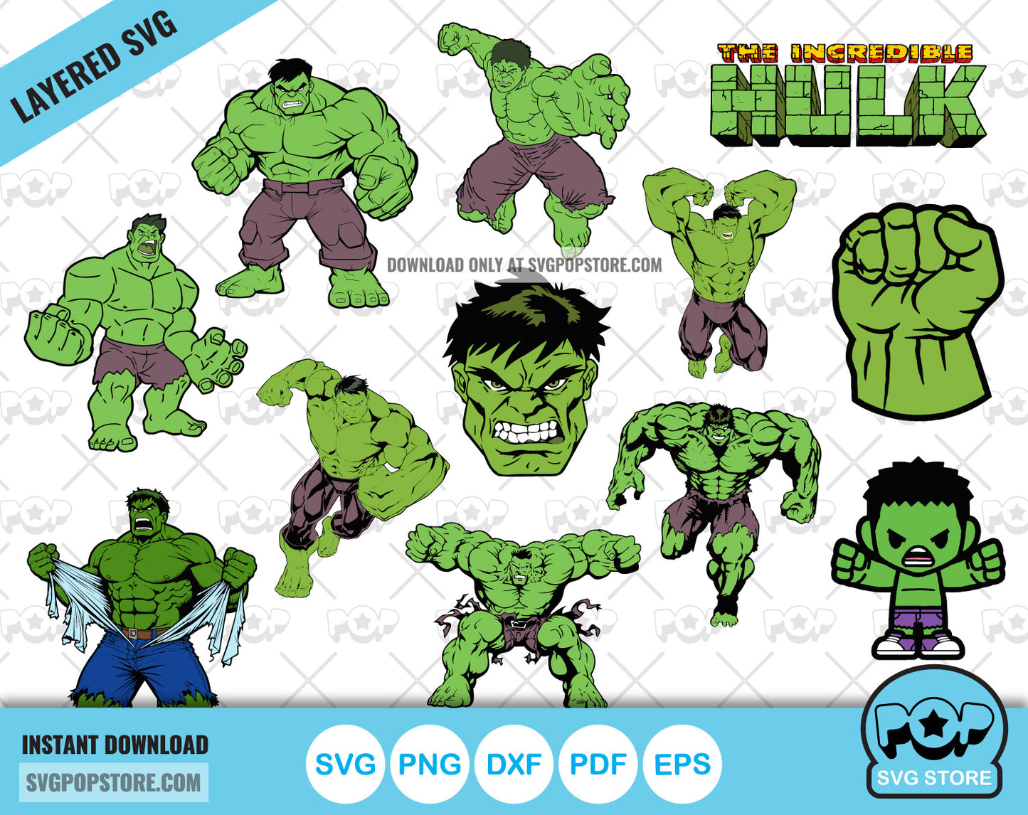 Hulk clipart set, Hulk SVG cut files for Cricut / Silhouette, The Incredible Hulk PNG N1
