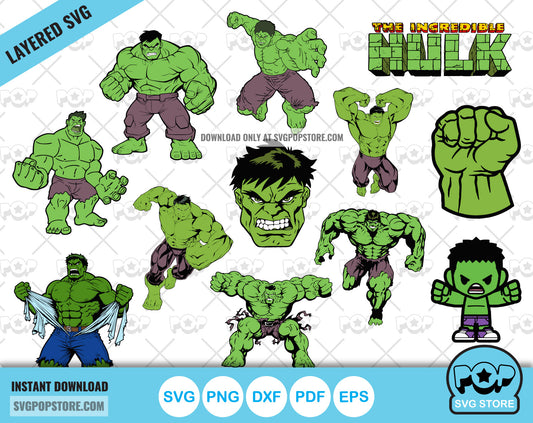 Hulk clipart set, Hulk SVG cut files for Cricut / Silhouette, The Incredible Hulk PNG N1