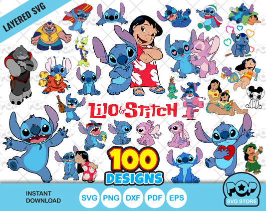 Lilo & Stitch clipart bundle, Lilo and Stitch SVG cut files for Cricut / Silhouette, PNG DXF, instant download