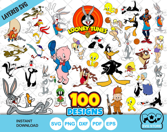Looney Tunes 100 cliparts bundle, Bugs Bunny SVG cut files for Cricut / Silhouette, PNG, DXF, instant download