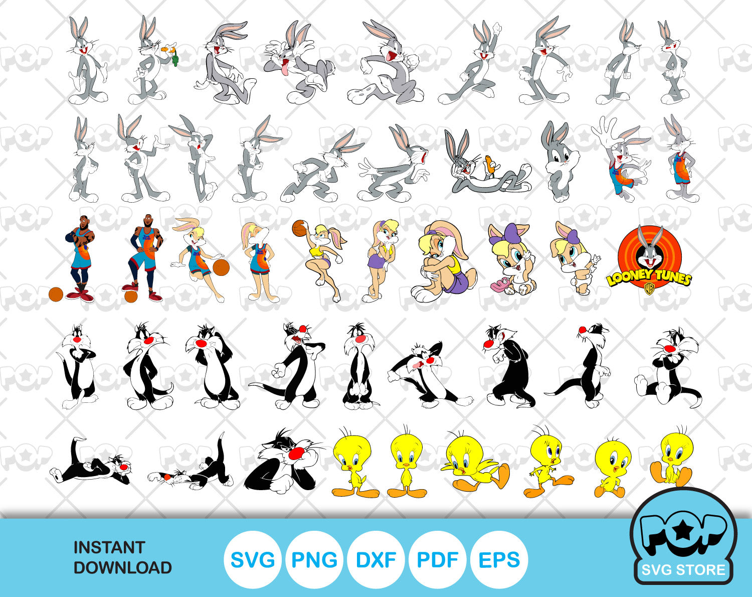 Looney Tunes 100 Cliparts Bundle Svg Cut Files For Cricut Silhouette