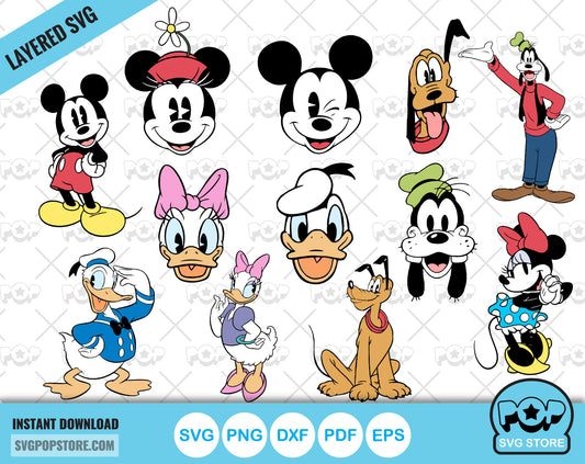 Classic Mickey and Friends clipart set, svg cut files for Cricut / Silhouette, Mickey & friends png