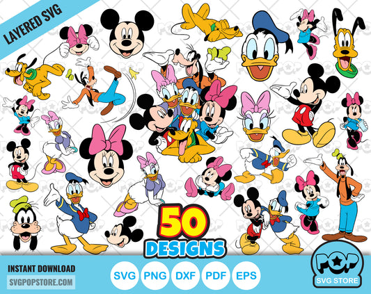 Mickey and Friends 50 cliparts bundle, svg cut files for Cricut / Silhouette, Mickey & friends png, dxf