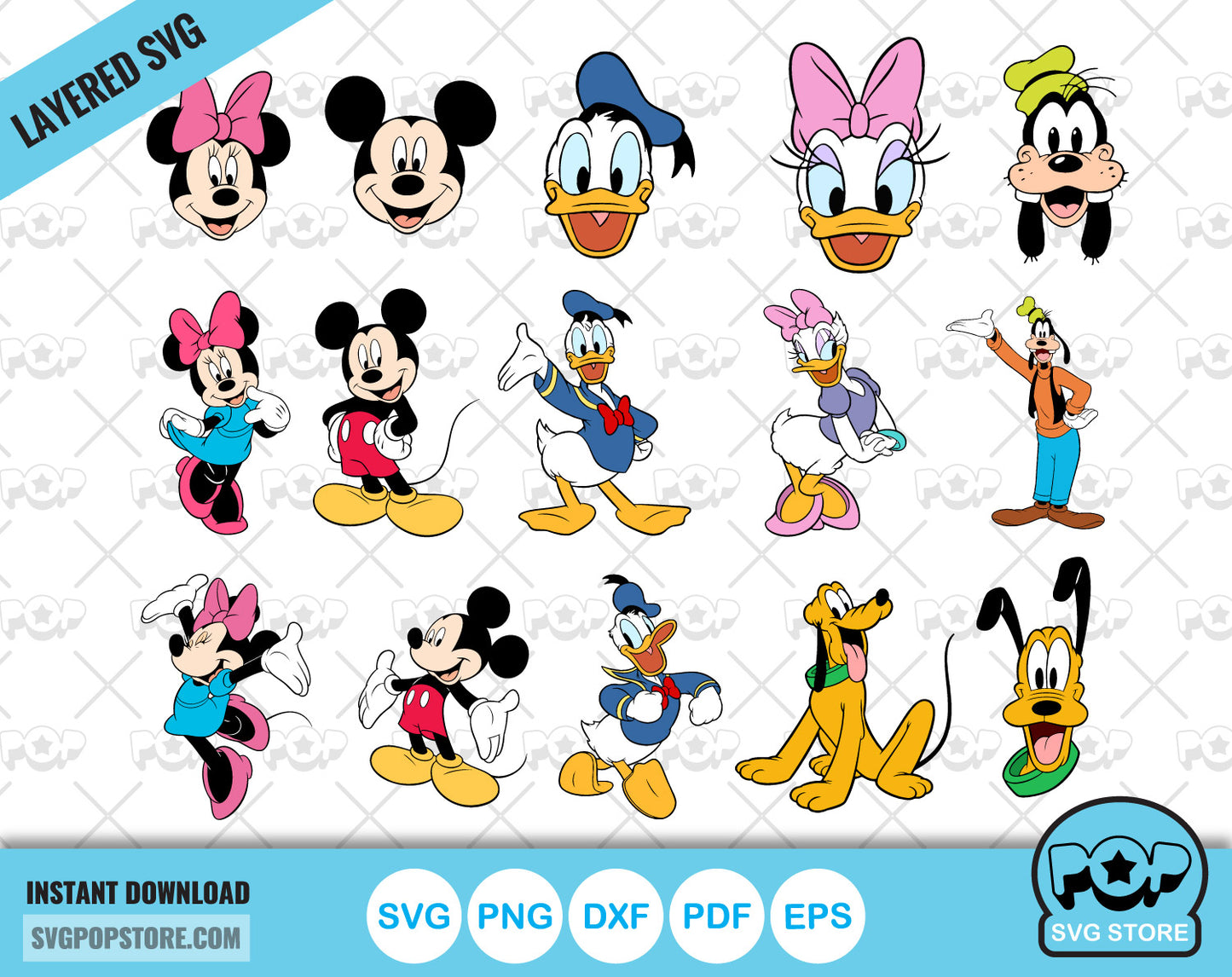 Mickey and Friends clipart bundle, SVG cutting files for cricut silhouette, SVG, PNG, DXF, instant download