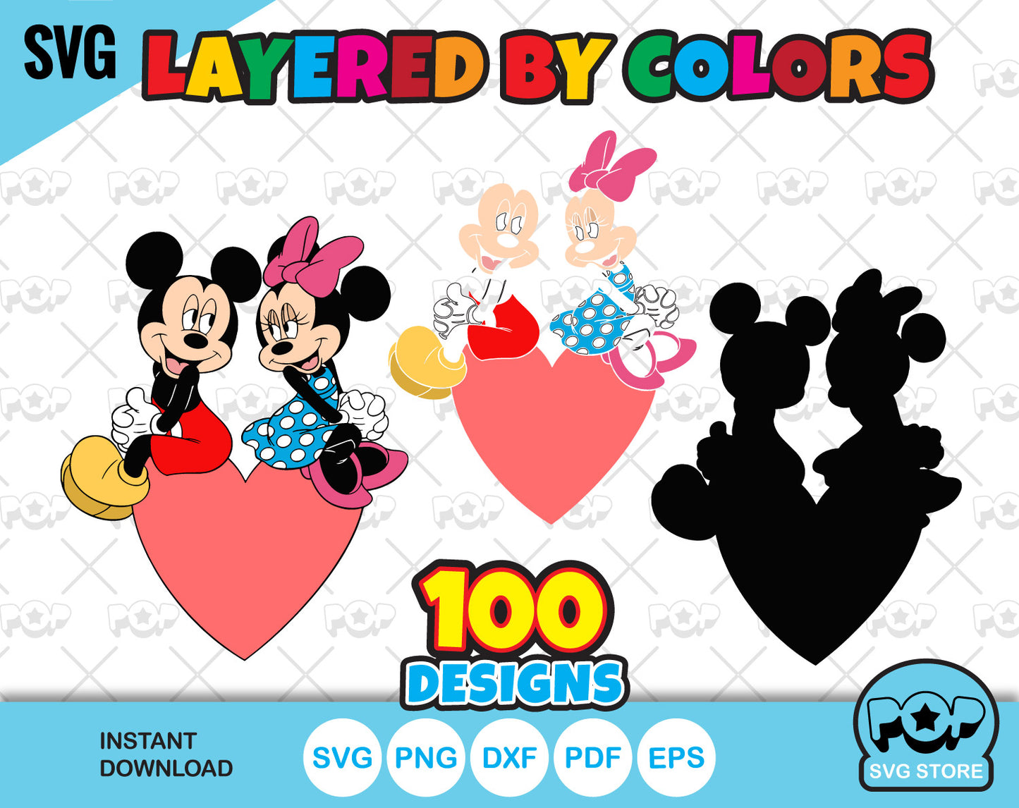 Mickey and Minnie Valentine's Day 100 cliparts bundle, SVG cut files for Cricut / Silhouette, instant download