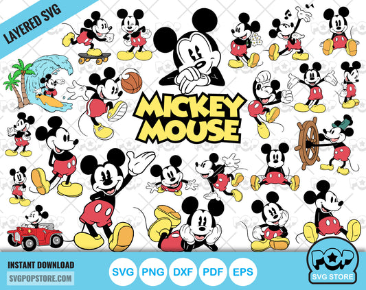 Classic Mickey Mouse clipart bundle, Mickey svg cut files for Cricut / Silhouette, Mickey Mouse png, dxf