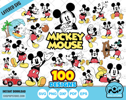 Classic Mickey Mouse 100 cliparts bundle, Mickey svg cut files for Cricut / Silhouette, Mickey Mouse png, dxf
