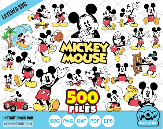 Classic Mickey Mouse BIG BUNDLE 500 files, Mickey svg cut files for Cricut / Silhouette, Mickey Mouse png, dxf
