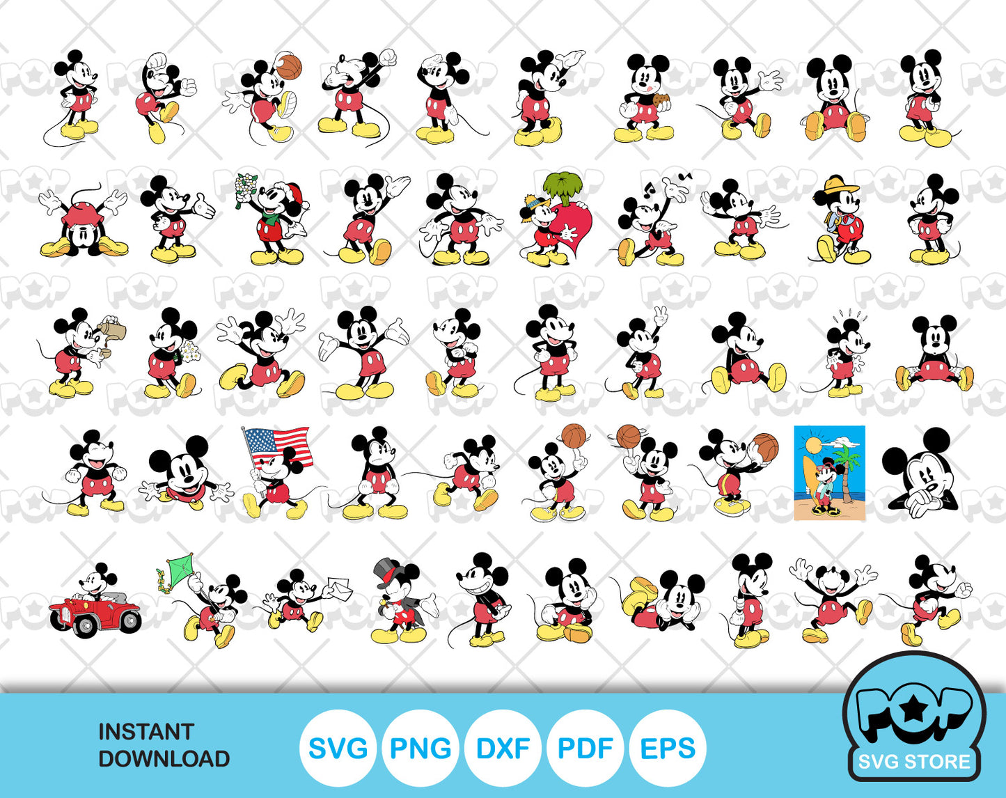 Classic Mickey Mouse 50 cliparts bundle, Mickey svg cut files for Cricut / Silhouette, Mickey Mouse png, dxf