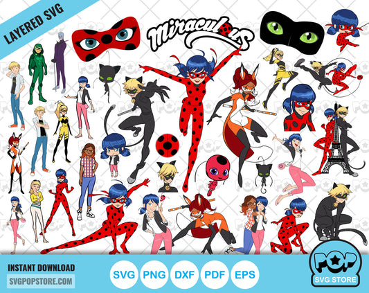 Miraculous Ladybug clipart bundle, Miraculous SVG cut files for Cricut / Silhouette, Ladybug PNG