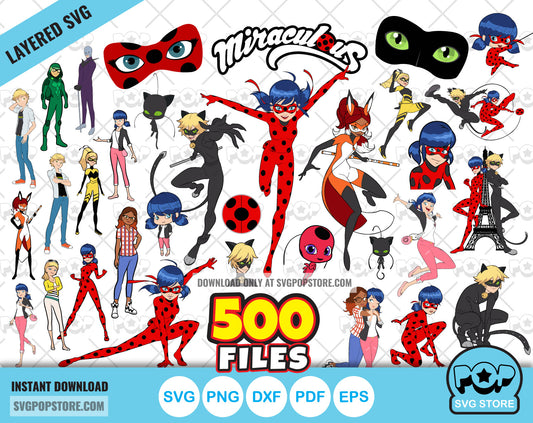 Miraculous Ladybug BIG BUNDLE 500 files, Miraculous SVG cut files for Cricut / Silhouette, Ladybug PNG N1
