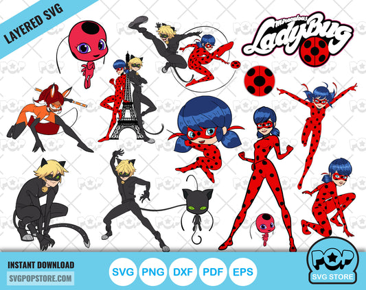 Miraculous Ladybug clipart set, Miraculous SVG cut files for Cricut / Silhouette, Ladybug PNG