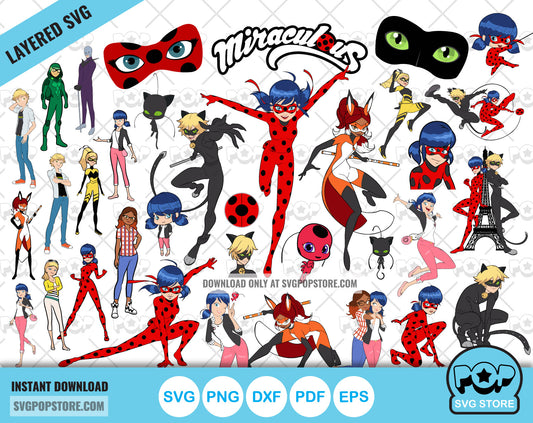 Miraculous Ladybug clipart bundle, Miraculous SVG cut files for Cricut / Silhouette, Ladybug PNG